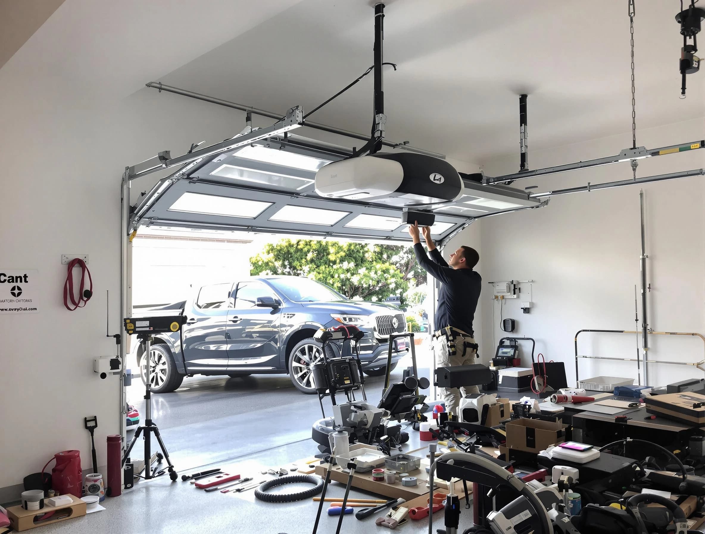 Marshall Garage Door Repair specialist installing smart garage door opener system in Marshall home