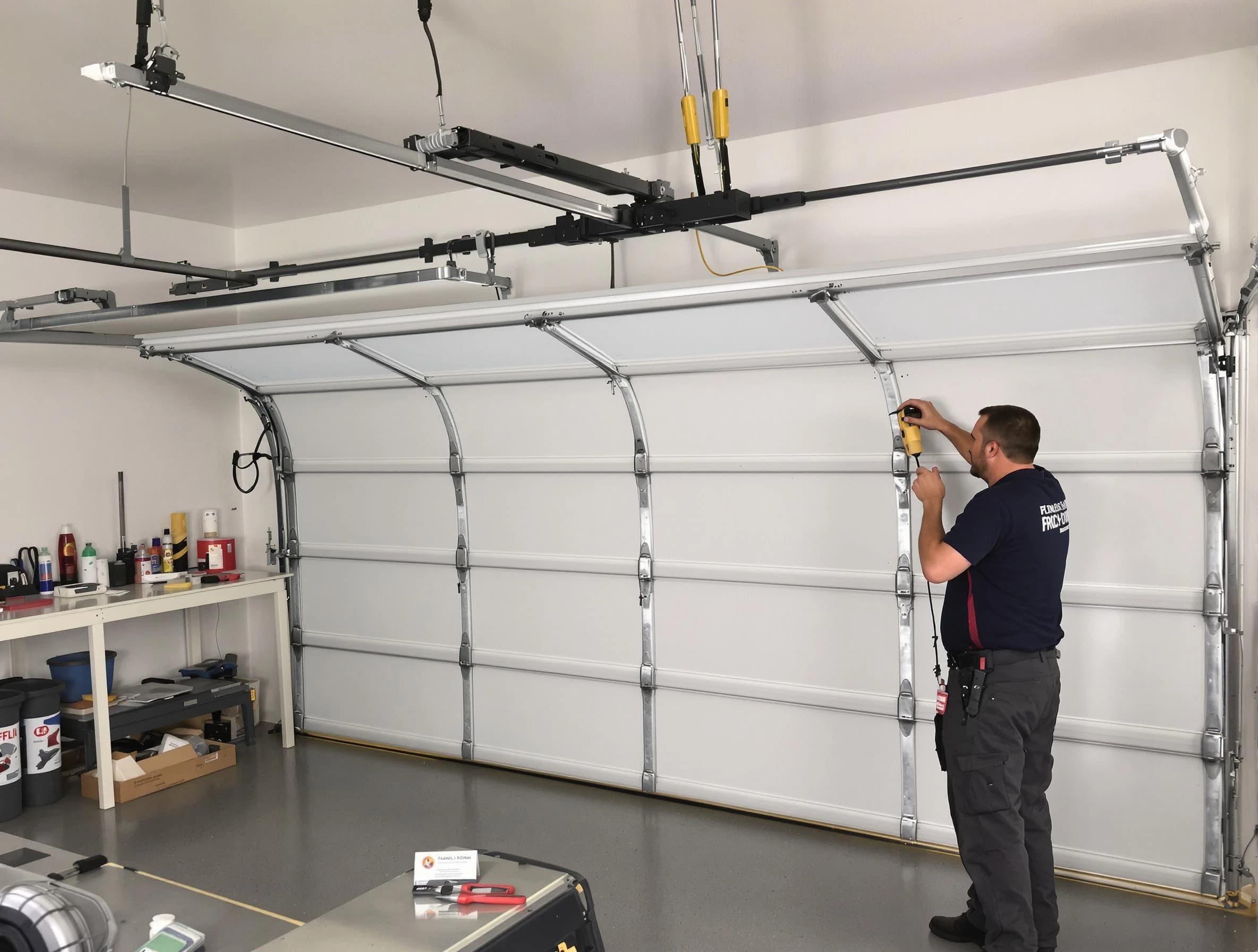 Marshall Garage Door Repair certified technician performing overhead door system repair in Marshall