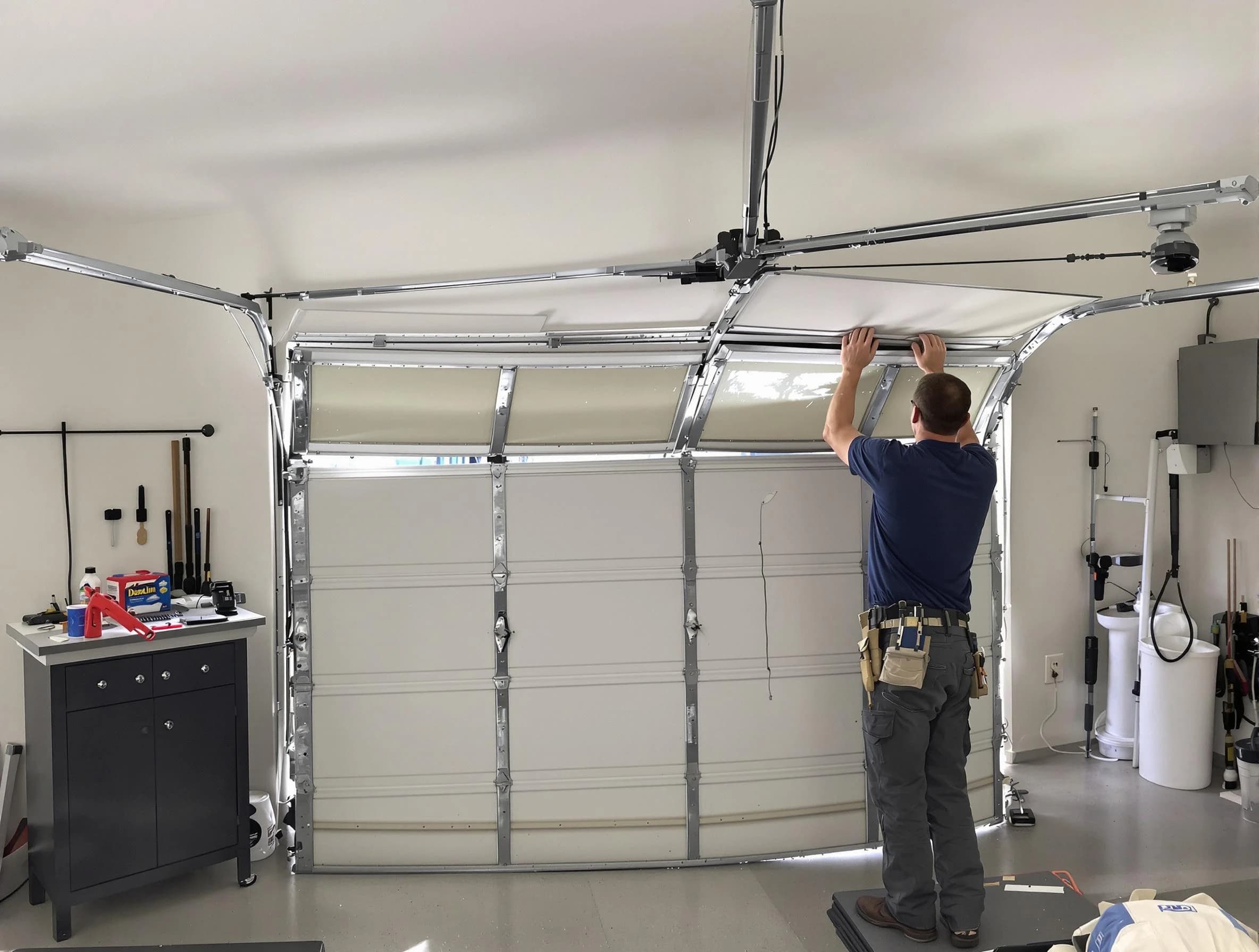 Marshall Garage Door Repair specialist performing precise section replacement on Marshall garage door