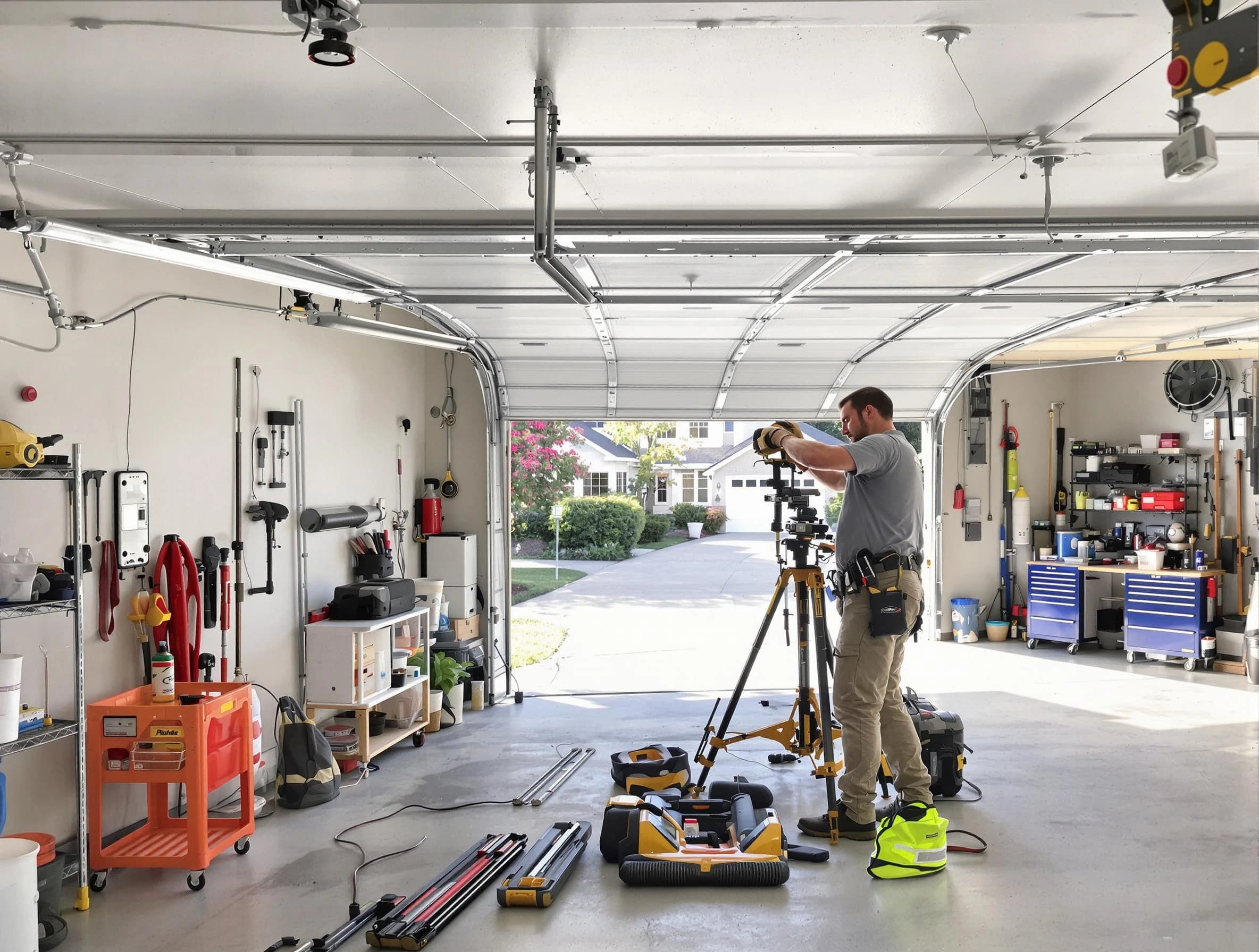 Marshall Garage Door Repair specialist performing laser-guided track alignment in Marshall