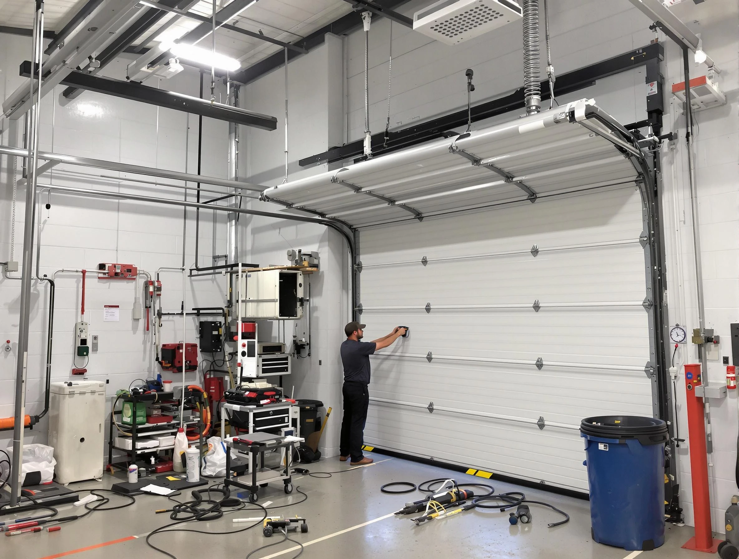 Marshall Garage Door Repair certified technician performing commercial door repair at a Marshall business facility