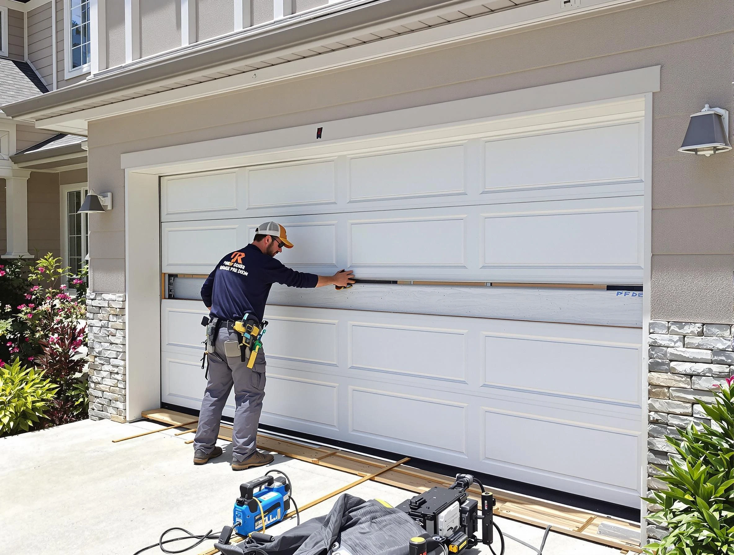 Marshall Garage Door Repair team performing complete garage door replacement at Marshall residence
