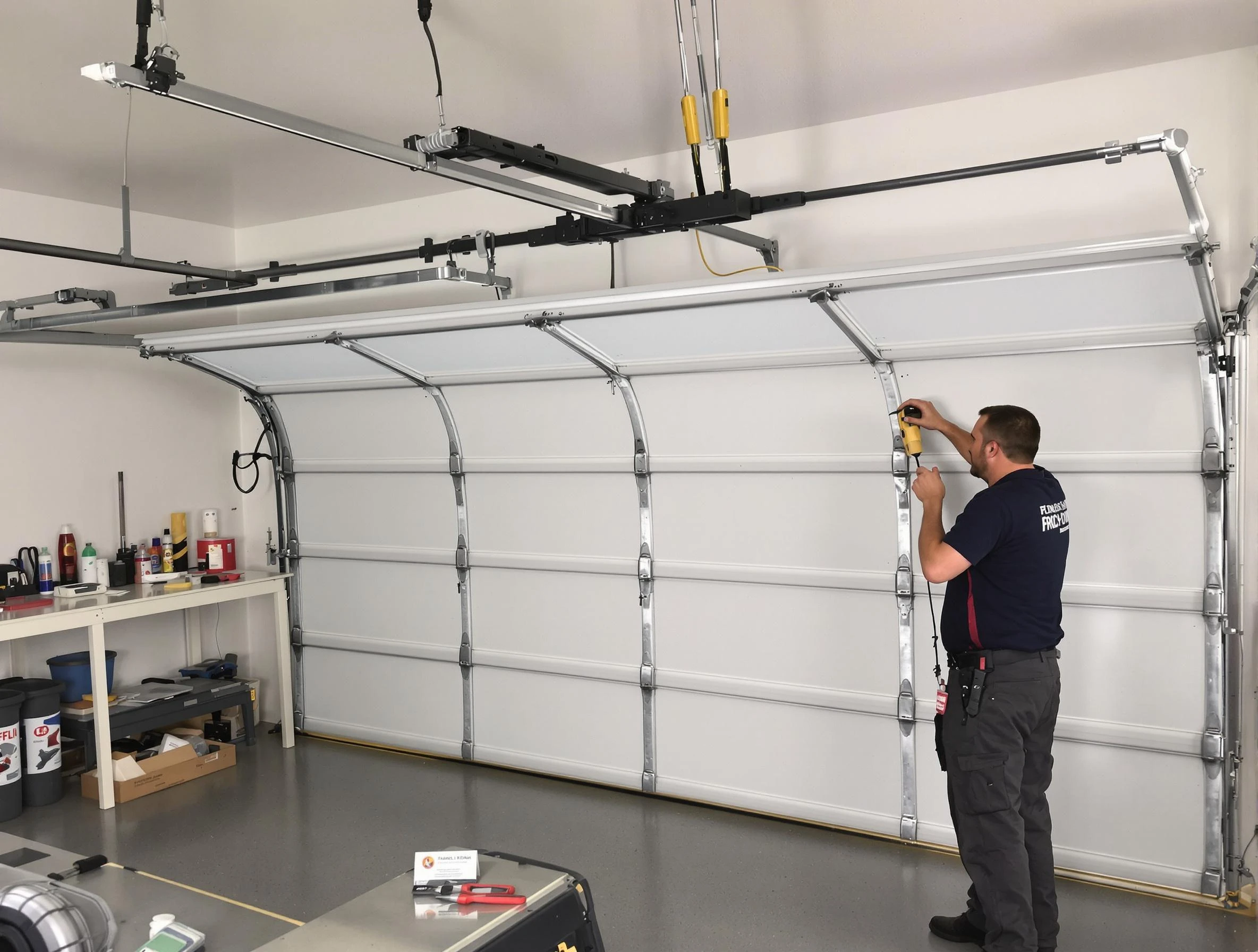 Marshall Garage Door Repair certified technician performing overhead door system repair in Marshall