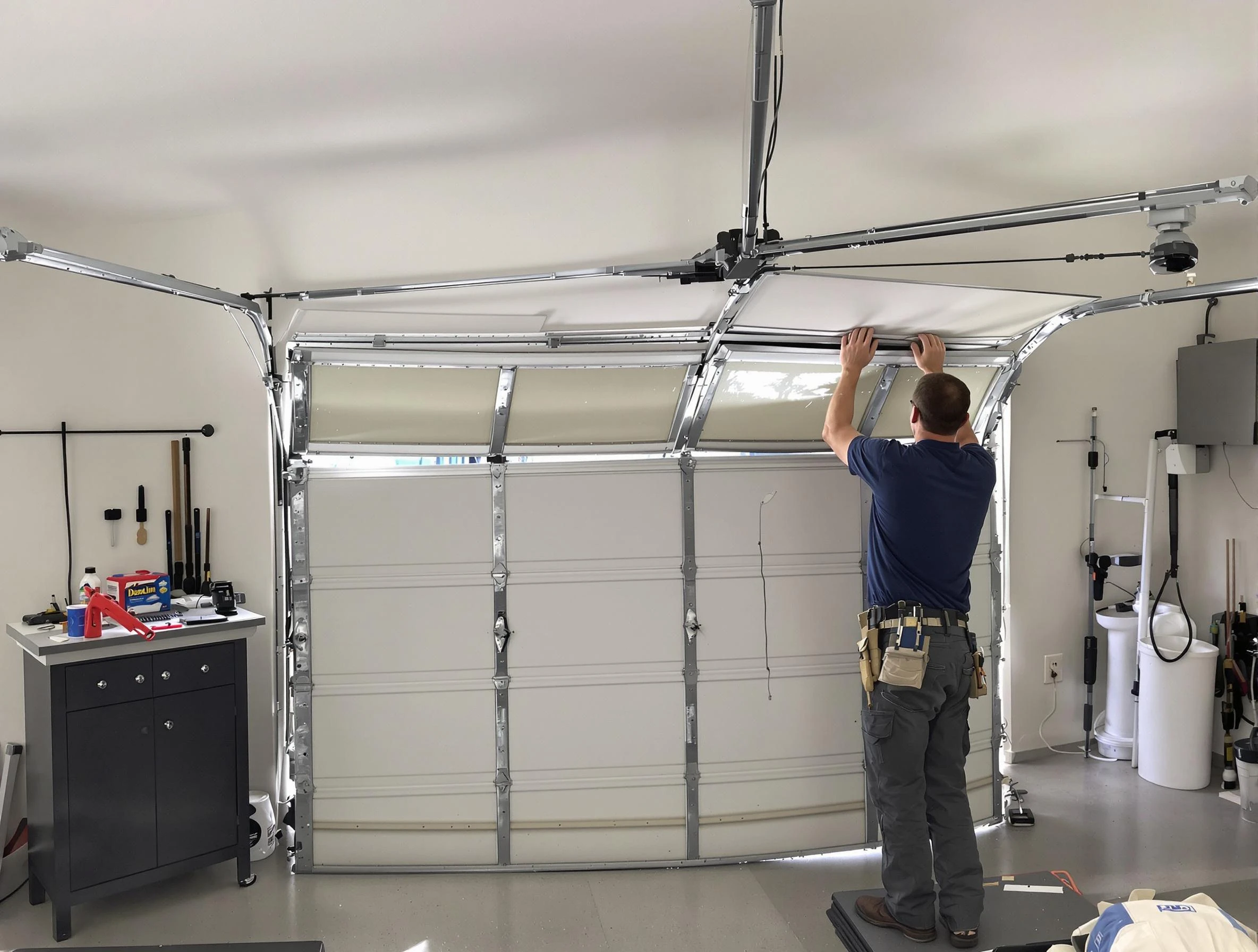Marshall Garage Door Repair specialist performing precise section replacement on Marshall garage door